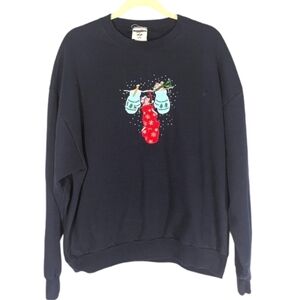 Vintage jerzees active wear Christmas sweater mice and stockings funny size L